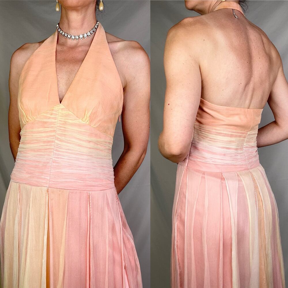 Laundry by Shelli Segal silk beaded halter dress prom cocktail pastel peach 6 - Picture 13 of 15